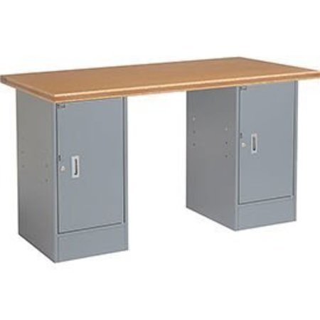 GLOBAL EQUIPMENT 72"W x 30"D Pedestal Workbench - 2 Cabinets, Shop Top Safety Edge - Gray 300754